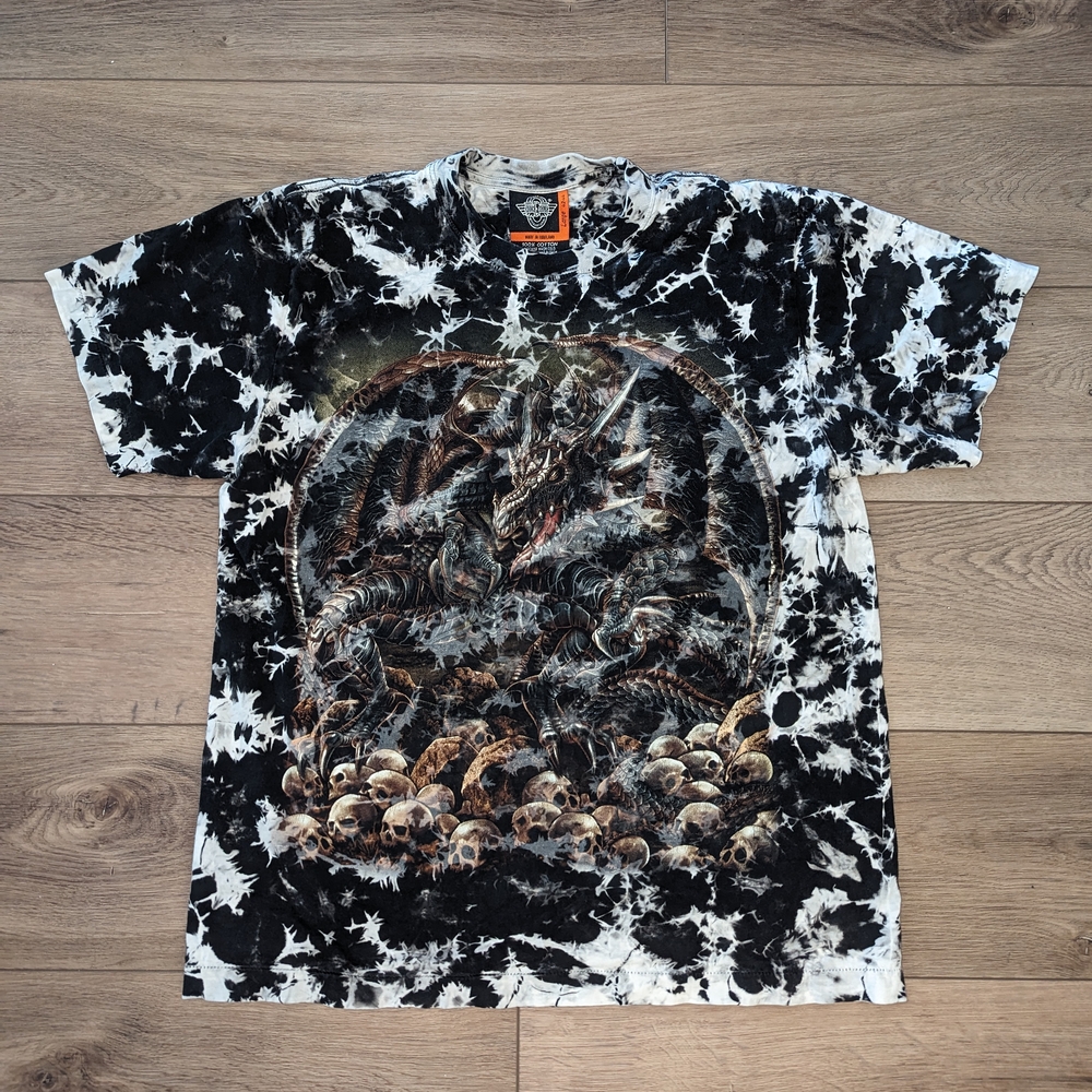 Vintage Y2K Rock Eagle Short Sleeve Tie Dye T-Shirt Dragon & Skulls Size L